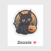 Sticker Cute chat avec Citrouille (Feuille)