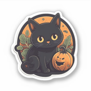 Sticker Cute chat avec Citrouille