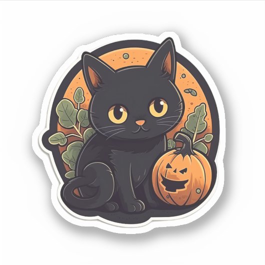 Sticker Cute chat avec Citrouille (Devant)