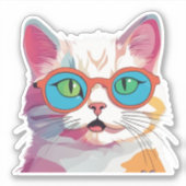Sticker Cute Chat avec lunettes Clipart-78197 (Devant)