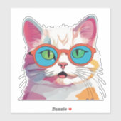 Sticker Cute Chat avec lunettes Clipart-78197 (Feuille)