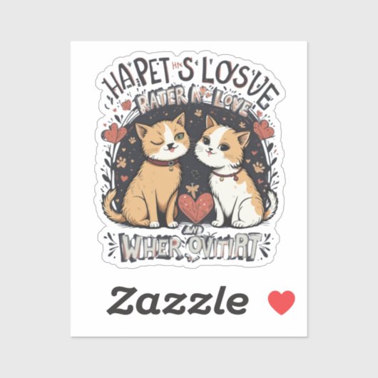 Sticker Cute Chat Couple Romantique Winking Kitty Love Des (Feuille)