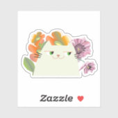 Sticker Cute Chat et Fleurs (Feuille)