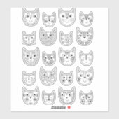 Sticker Cute chat Kitty noir et blanc (Feuille)