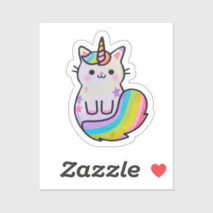 Sticker Cute chat licorne arc-en-ciel