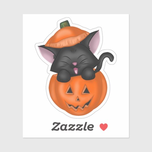 Sticker Cute chat noir dans un Citrouille (Feuille)