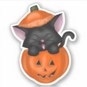 Sticker Cute chat noir dans un Citrouille (Devant)