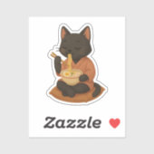 Sticker Cute chat noir manger Ramen (Feuille)