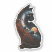 Sticker Cute Chat Planètes Lune Étoiles, Animaux Amusants, (Devant)