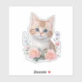 Sticker Cute Chat Rose Floral (Feuille)