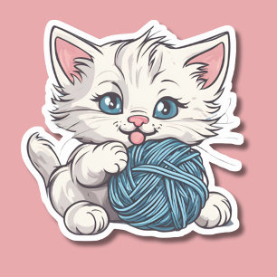 Sticker Cute chaton blanc avec fil étanche