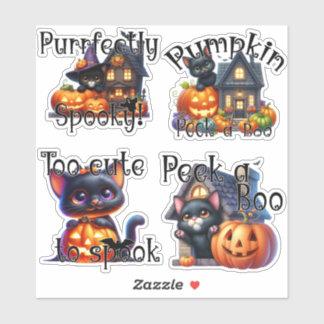 Sticker Cute chatons d'Halloween avec feuille d'autocollan