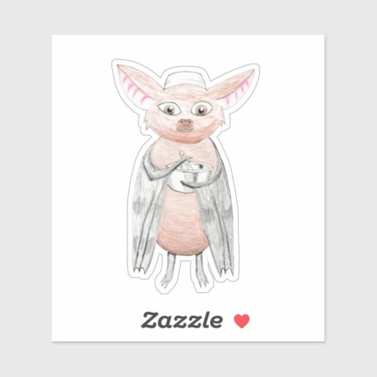 Sticker Cute chauve-souris chef avec bol mixte (Feuille)