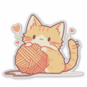 Sticker Cute Chibi Chat avec Fil - Adorable (Devant)