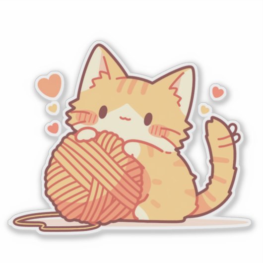 Sticker Cute Chibi Chat avec Fil - Adorable (Devant)