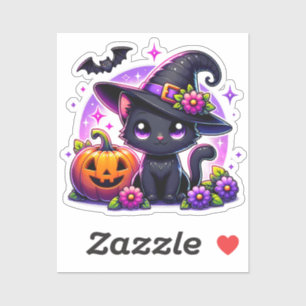 Sticker Cute Chibi Halloween Chat noir et Citrouille