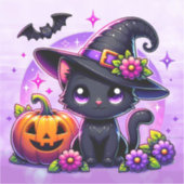 Sticker Cute Chibi Halloween Chat noir et Citrouille (Recto)