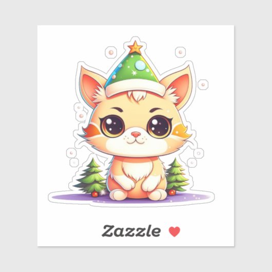 Sticker Cute Chibi Kawaii Dessin de Noël Kitty Chat (Feuille)