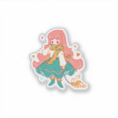 Sticker Cute Chibi Pastel Anime Girl with Cat Vinyl  (Devant)