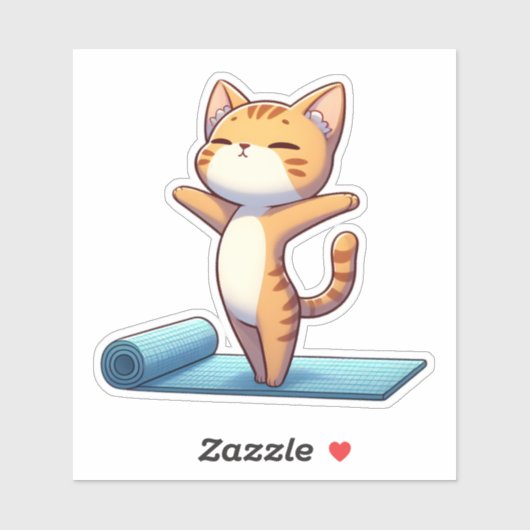Sticker Cute Chibi Yoga Chat (Feuille)
