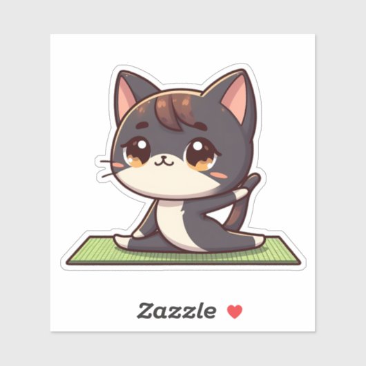 Sticker Cute Chibi Yoga Chat (Feuille)