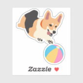 Sticker Cute Chien Corgi Jouer avec Beach Ball (Feuille)