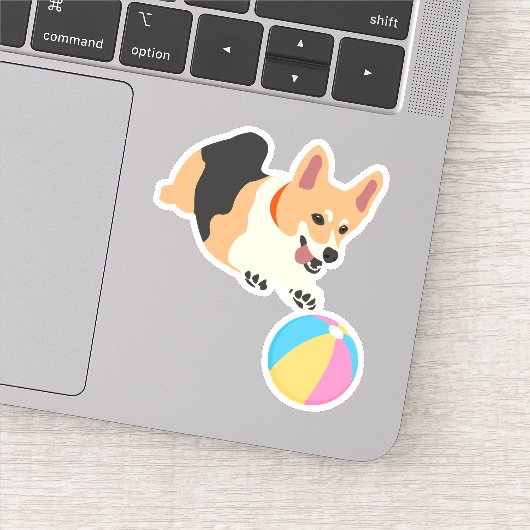 Sticker Cute Chien Corgi Jouer avec Beach Ball (Détail)
