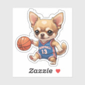 Sticker Cute Chihuahua Jouer Basketball Chien Kiss Cut (Feuille)