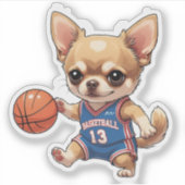 Sticker Cute Chihuahua Jouer Basketball Chien Kiss Cut (Devant)