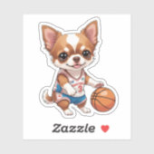 Sticker Cute Chihuahua Jouer Basketball Chien Kiss Cut (Feuille)