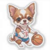 Sticker Cute Chihuahua Jouer Basketball Chien Kiss Cut (Devant)