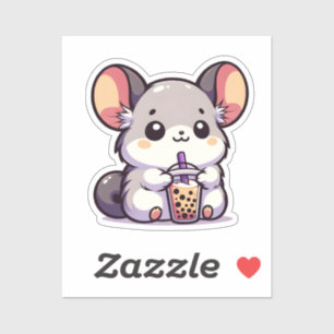 Sticker Cute chinchilla avec thé à bulle