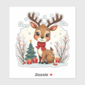 Sticker Cute Christmas Reindeer Scene Snowy Forest (Feuille)