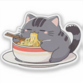 Sticker Cute Chubby Cat Enjoying Ramen Noodles (Devant)