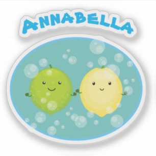 Sticker Cute citron lime amis agrumes caricature fruité