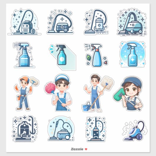 Sticker Cute Cleaning Service Icons & Characters – Vector  (Feuille)
