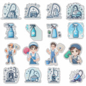 Sticker Cute Cleaning Service Icons & Characters – Vector  (Devant)
