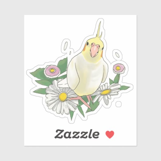 Sticker Cute Cockatiel Floral (Feuille)