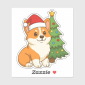 Sticker Cute Corgi Dog in a Red Hat with Christmas Tree (Feuille)