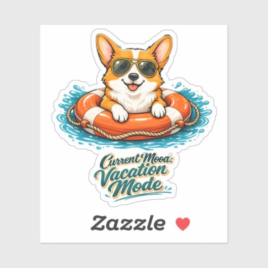 Sticker Cute Corgi "Vacation Mode" Summer Design (Feuille)