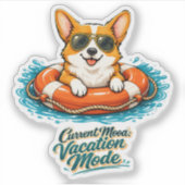 Sticker Cute Corgi "Vacation Mode" Summer Design (Devant)
