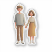 Sticker Cute Couple Illustration Sticker, Holding Hands (Devant)