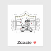 Sticker Cute Couple Scooter Trip | Romantic Travel Love (Feuille)