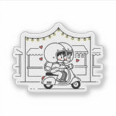 Sticker Cute Couple Scooter Trip | Romantic Travel Love (Devant)