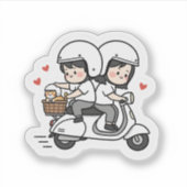 Sticker Cute Couple Scooter Trip | Romantic Travel Love  (Devant)