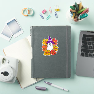 Sticker Cute couronne de fleurs de fantôme d'Halloween