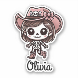 Sticker Cute, Cowgirl Skeleton, Nom Personnalisé, Hallowee