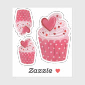 Sticker Cute Cupcake rose | Épingles de coeur & Pots Polka (Feuille)