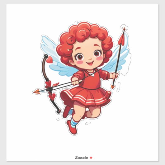 Sticker Cute Cupid With Bow And Arrow (Feuille)