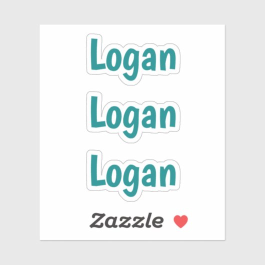 Sticker Cute Custom Kids Simple Typographie Nom Turquoise (Feuille)
